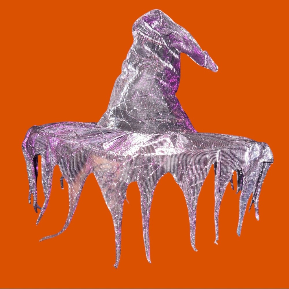 Spirit Halloween Silver Shimmery Wicked Witch Hat with Purple Accents Costume